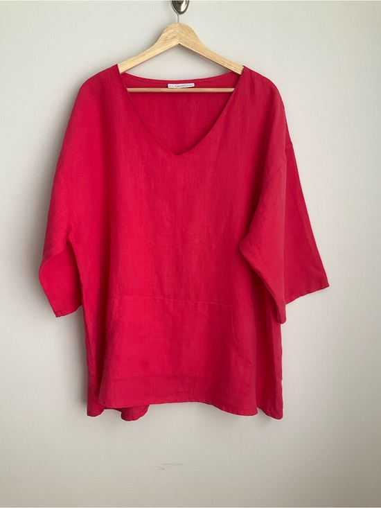 bryn Walker Tops - bryn Walker Large Pink Fuchsia 100% Linen V-Neck Tunic Made in USA